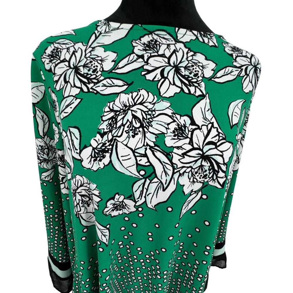 Alfani Womens 2X Green Floral Tunic Top Bell Sleeves Stretch Asymmetrical Boxy